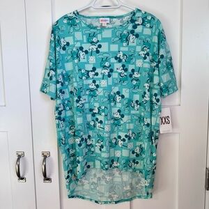 NWT LuLaRoe Irma Shirt Top Disney Mickey Mouse Mint Teal Women’s Size XXS New